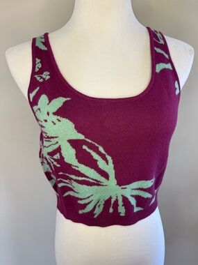 Women's Magenta and Mint Floral Knit Crop Top